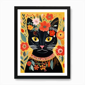 Black Cat With A Flower Crown Painting Matisse Style 3 Art Print