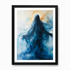 Watercolor Painting Capturing A Figure Shrouded In A Translucent Veil Reminiscent Of Religious Icon (2) Art Print