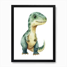 Cute Cartoon Icthyosaurus Dinosaur Watercolour 1 Art Print