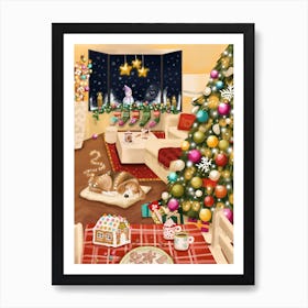 Cosy Christmas Tree with Beagle Dog Art Print