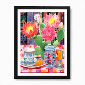 Cactus Painting Maximalist Still Life Devils Tongue Cactus 2 Art Print