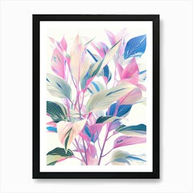 Pink And Blue Leaves Art Print