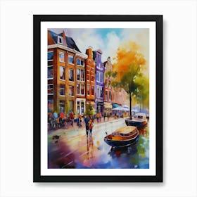 The city of Amsterdam, Netherlands, streets, cafes, passing by, the beauty of summer, oil colors.26 Poster