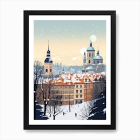 Winter Travel Night Illustration Munich Germany 4 Art Print