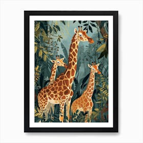 Giraffe In The Plants Modern Kitsch Illustration 1 Art Print