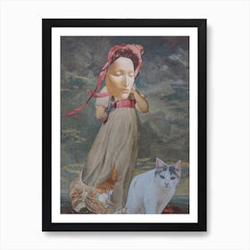 Living Room Wall Art, Cat And Woman Art Print