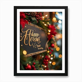 Banner Adorned With Festive Embellishments Swirling Calligraphic Happy New Year Inscription Cent (3) Art Print