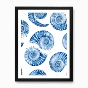 Seamless Pattern Of Blue Sea Shells Art Print