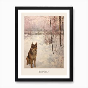 Vintage Winter Animal Painting Poster Red Wolf 3 Art Print
