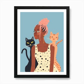 Black Woman With Cats Art Print