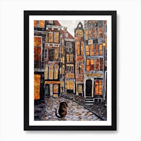 Painting Of Amsterdam With A Cat In The Style Of Gustav Klimt 1 Art Print
