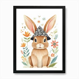 Floral Cute Baby Rabbit Bunny Nursery (15) Art Print
