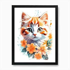 Orange Cat With Flowers 1 Art Print