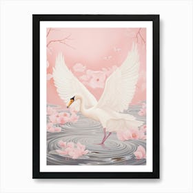 Vintage Japanese Inspired Bird Print Swan 4 Art Print