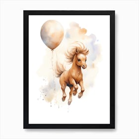 Baby Horse Flying With Ballons, Watercolour Nursery Art 4 Art Print