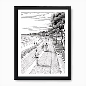 View Of Byron Bay, Australia Line Art Black And White 1 Art Print