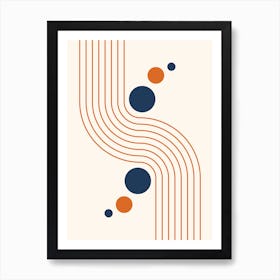 Modern Rainbow and Sun Abstract Geometric Lines in Navy and Burnt Orange Art Print