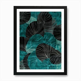 Teal Leaves 1 Art Print