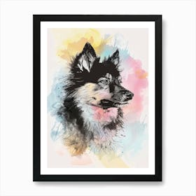 Finnish Lapphund Dog Watercolour Line Illustration Art Print