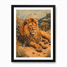 Barbary Lion Relief Illustration Male 5 Art Print