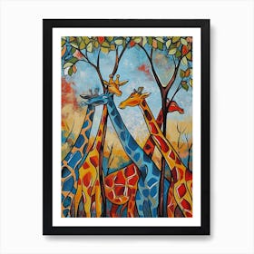 Abstract Giraffe Herd Under The Trees 8 Art Print