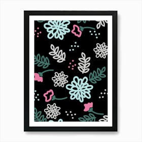 Flowers On A Black Background 11 Art Print