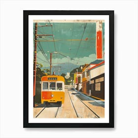 Japan Tram Travel Mid Century Modern Art Print