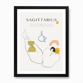 Sagittarius Zodiac Sign One Line Art Print