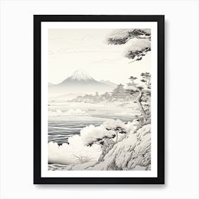 The Ogasawara Islands In Tokyo, Ukiyo E Black And White Line Art Drawing 1 Art Print