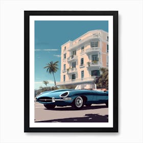 A Jaguar E Type In French Riviera Car Illustration 3 Art Print