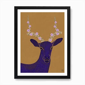 Mountain Goat With Flowers Art Print