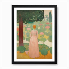 Woman In A Pink Dress Art Print