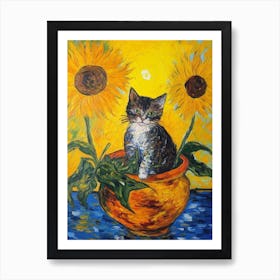 Still Life Of Sunflower With A Cat 4 Art Print