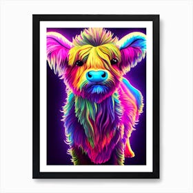 Neon Highland Cow Art Print