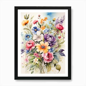 Wild Flowers Watercolor bouquet Art Print