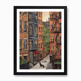 Painting Of New York With A Cat In The Style Of William Morris 2 Art Print