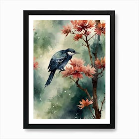 Watercolor Of A Bird On A Tree Art Print