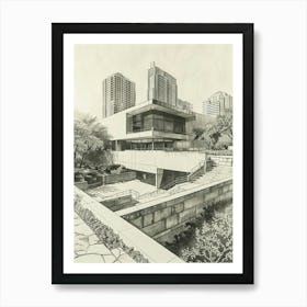 Memorial Museum Austin Texas Black And White Drawing 2 Art Print