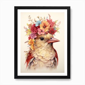 Bird With A Flower Crown Sparrow 3 Art Print