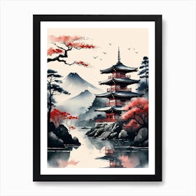 Japanese Landscape Watercolor Painting (11) Art Print