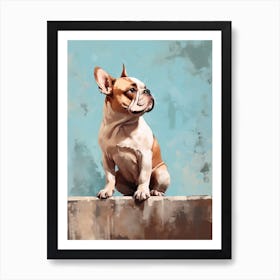 Bulldog Dog, Painting In Light Teal And Brown 3 Art Print