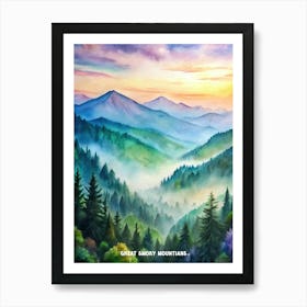 Great Smoky Mountains National Park Watercolor Painting Art Print