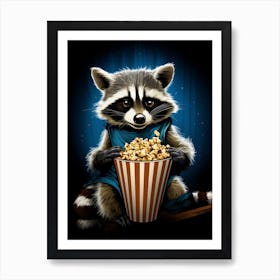 Cartoon Bahamian Raccoon Eating Popcorn At The Cinema 1 Art Print