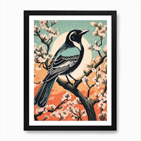 Vintage Bird Linocut Magpie 6 Art Print