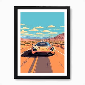 A Mclaren F1 Car In Route 66 Flat Illustration 3 Art Print