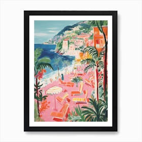 Positano, Amalfi Coast   Italy Beach Club Lido Watercolour 1 Art Print