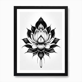 Lotus Flower, Symbol, Third Eye Simple Black & White Illustration 6 Art Print