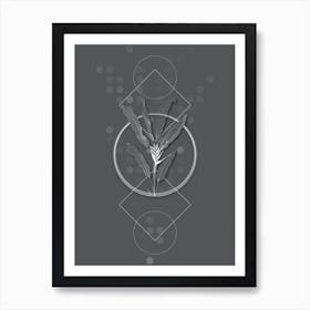 Vintage Parrot Heliconia Botanical with Line Motif and Dot Pattern in Ghost Gray n.0146 Art Print