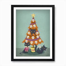 Meowy Christmas Sugar Skulls Art Print