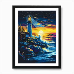 Lighthouse At Sunset 18 Art Print